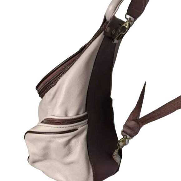 L.A. Made in Italy Leather Backpack Brown White Boho Saddlebag Style Rare main image 9
